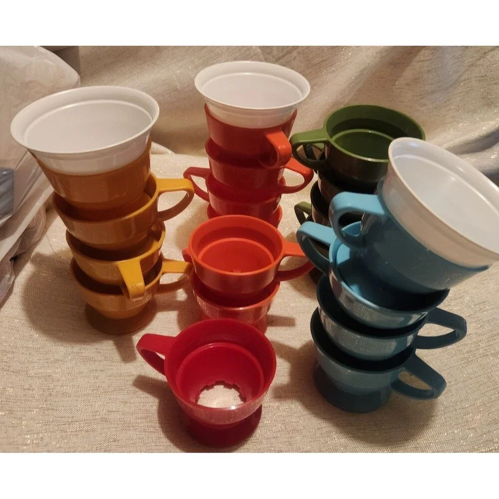 Vintage Solo Cozy Cup Holders Lot Of 19 1970's Avocado Plus Plastic Cup Holders